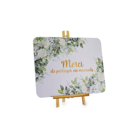 Plaque fleur rose + Chevalet